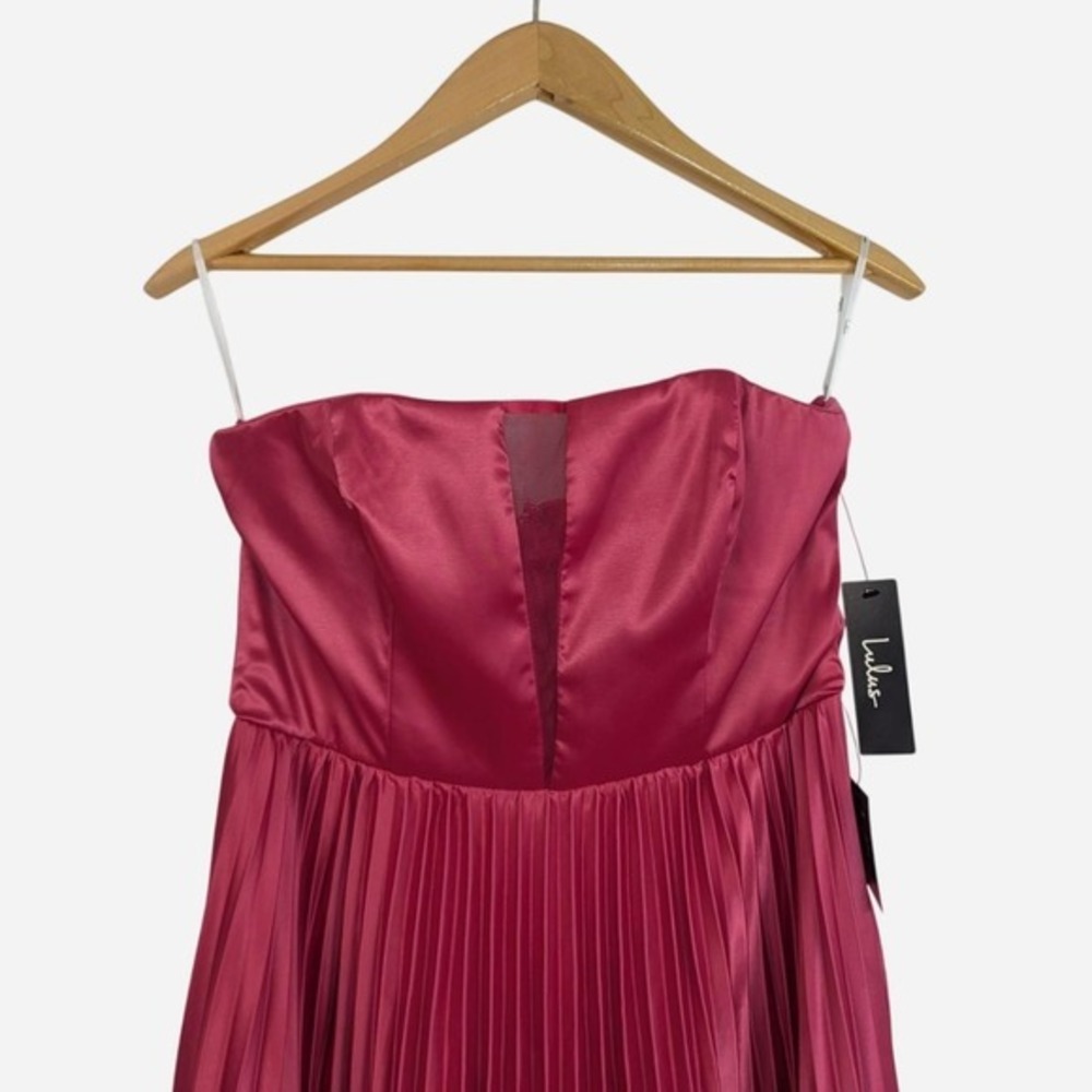Lulus Just Like a Movie Magenta Strapless Pleated Midi Dress NWT Large - Picture 6 of 11